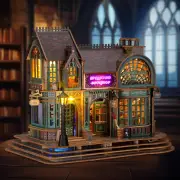 LED 3D Wood Puzzle - Magic Bookshop Building Model Kit with Leds - DIY Miniature