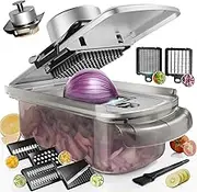 Vegetable Chopper Stainless Steel, 9-in-1 Mandoline Food Slicer for Kitchen, Veggie Chopper with Container, Vegetable Cutter for Salad,Potato,Carrot, Onion and Fruit, Home Essentials