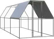 Chicken Cage with Roof, Outdoor Metal Chicken Coop for Large Walk-in Run Pen, Easy to Assemble, for Backyard Farming, 2x6x2 m Galvanised Steel