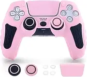ECHZOVE PS5 Controller Cover Case, Anti-Slip Silicone Cover Skin Compatible with PS5 Controller with Thumb Grip Caps, Joystick Protectors and Cover Wrap Sticker - PinkBlack