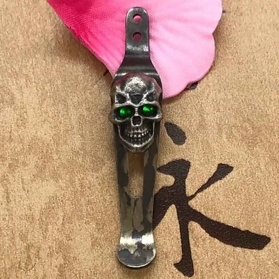 S925 Green Eyed Skull Make old versions Pocket Clip for Rick Hinderer XM18 3.5”