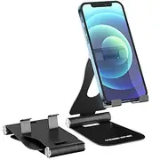 Phone Stand Adjustable, YOSHINE iPhone Stand for Desk, Foldable Mobile Phone Stand iPad Tablet Stand, Portable Aluminum Stand Holder Dock for Kindle, iPad Air Mini, iPhone All Smart Phones - Black