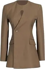 [Zadaos] Women Blazer Elegant O Neck Hollow Out Single Buttons Ladies Blazer Coat Vintage Suit Jacket