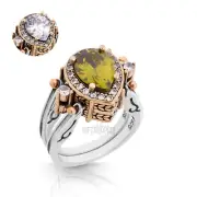 Turkish Reversible Drop Peridot and White Topaz 925 Sterling Silver Ring