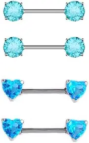 [Kokoma] 2 Pairs Love Heart Nipple Rings 316L Stainless Steel CZ Crystal Tongue Ring Nipple Shield Ring Barbell Summer Beach Nipplerings Body Piercing Jewelry
