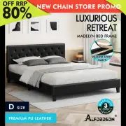 ALFORDSON Bed Frame Double Size Wooden Base Platform Leather Black MADELYN