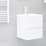 White Engineered Wood Sink Cabinet, Bathroom Vanity with Built-in Ceramic Basin for Modern Washroom Storage