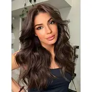 Wigs with Curtain Bangs for Women Long Wavy Women's Charming Synthetic Wigs with Bangs Natural Wavy Chocolate Brown Wigs Medium Length Wig Heat Resistant Hair