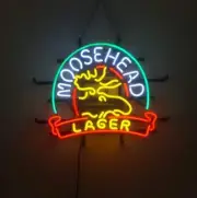 Moosehead Lager Beer Deer Head 17"x14" Neon Sign Light Lamp Bar Open Real Glass