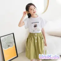 在飛比找momo購物網優惠-【UniKids】中大童裝2件套印花短袖T恤休閒五分褲 女大