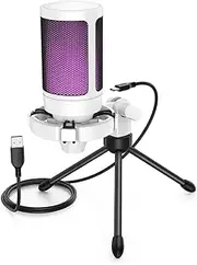AmpliGame RGB USB Gaming Microphone with Light-Touch Mute,Condenser Mic with Tripod for PC,PS4/5,Laptop Streaming-A2(A2W)