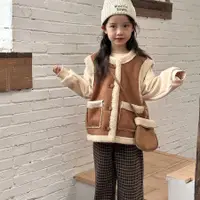 在飛比找蝦皮商城精選優惠-90-150 韓版童裝兒童馬甲女童皮毛一件式複合保暖百搭加厚