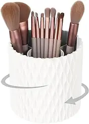 Makeup Brush Holder Organizer -360° Rotating Multi-Functional Pen Holder for Desk,Multi-Purpose Desktop Stationary Organizer,Storage Cup for Lipsticks, Comb, Beauty Tool in Vanity (White, One size)