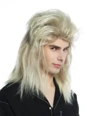 Wig Ladies Men's Carnival Mullet Hardrock Blonde Chav 80er Wig
