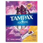 Tampax Pocket Radiant Unscented Compact Tampons Regular Absorbency 14 Ct 3 Pack