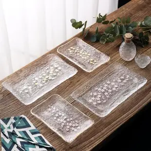 日式復古櫻花長方形玻璃木質托盤實木創意擺件收納茶盤家居水果盤
