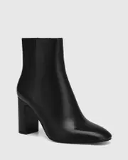 Peggie Black Leather Block Heel Ankle Boot