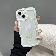 LIUJINCAN Compatible with iPhone 13 Case 6.1" - Clear Tulip Flower Design - Wave Frame Soft TPU Silicone with Raised Edges and Full Camera Lens Protection - Shockproof, Aesthetic Floral Bumper for Women and Girls(13)