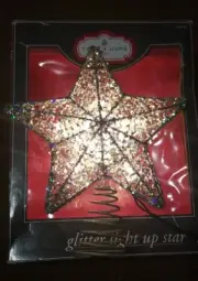 Vintage Kmart Trim A Home Glitter LIght Up Star Tree Topper Metal Silver Foil