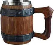 1/2 Oak Tankard Cup - Beer Tankard Mug, Resin Carving Beer Mug | Handmade Root Beer Mug, Old Style Stainless Steel Beer Mug, Handmade Retro Brown Tankard Cup for Home, Oktoberfest