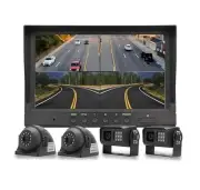 Car Backup Cameras System with 9'' Quad Split Monitor for RV Trailer Semi