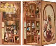 DIY Book Nook Kit 3D Wooden Puzzle Miniature Dollhouse Dust Cover, DIY Bookends
