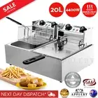 Commercial Electric Twin Deep Fryer 20L Double Basket Fryer Chip Cooker Devanti