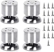 Ruimou 4Pcs Silver Thickened Stainless Steel Furniture Support Legs(Adjustable Cabinet Legs with 16Pcs Screws)-6cm/2.36″ Round Legs