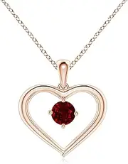 [Angara] Natural Solitaire Round Ruby Open Heart Pendant Necklace in 14ct Solid Gold for Women | July Birthstone Jewellery for Her