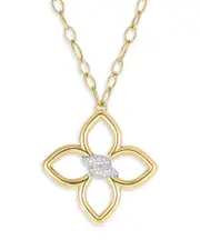 Roberto Coin 18K White & Yellow Gold Cialoma Diamond Openwork Flower Long Pendant Necklace, 33