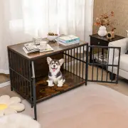 Costway100 cm Heavy-duty Dog Crate Furniture with Dual Lockable Double Doors-Coffee