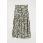 H&M Pleated Midi Length Skirt Mini Ditsy Floral Green Cream Pink Women's Size 2
