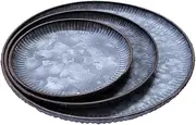 3pcs Round Galvanized Vintage Metal Iron with Rust Color Trim Home Decoration Unique Fruit Butler Trays for Kitchen Dining Table Accessories Wedding Party.