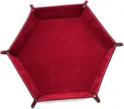 Toyvian Hexagon Dice Tray Collapsible Leather Storage Box for Easy Organization Foldable Design for Items for Desktop Use Red