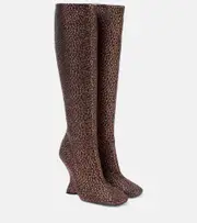 [Dries Van Noten] Dries Van Noten 105 glitter wedge knee-high boots AU 7.5 brown
