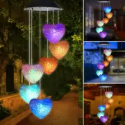 LED Love Heart Wind Chime Lights Solar Powered Color-Changing Outdoor Decor