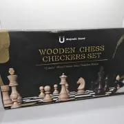 Magnetic Wooden Chess and Checkers Game Set, 15 Inches (2 in 1) Chess Board