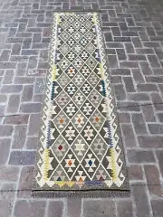Hand Knotted Flat weave Kilim Hallway Runner Rug, Wool Rug,295 CM x 80 CM KA# 36