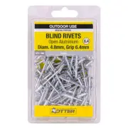 otter 4 8 x 6 4mm open aluminium blind rivets 100 pack