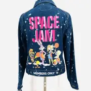 NWT Members Only Women Blue Denim Jacket Sz M Space Jam Legacy Looney Tune Squad