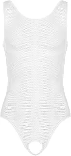 [BLEXX] Mens Fishnet Leotard Bodysuit - Adult Sexy Hollow Out Lingerie Sleeveless Open Crotch Jumpsuit Underwear Nightwear Male Exotic