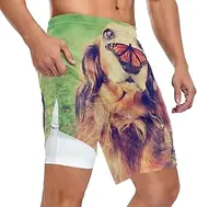 [ZZXXB] Golden Retriever Butterfly Athletic Shorts for Men with Pockets 2 in 1 Quick Dry Running Shorts S-3XL