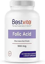 Folic Acid 1000mcg (Vitamin B9) (240 Vegetarian Capsules) - No Stearates - Non GMO - Gluten Free