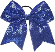 Xansema Women Girls Kids Teens Sequins Hair Bows Elastic Hair Tie Ribbon Large Cheer Bow Ponytail Holder Hair Band (Deep Blue)