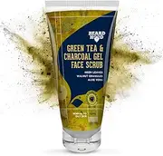 BEARDHOOD Green Tea Charcoal Gel Face Scrub, Normal To Oily Skin, Charcoal Beads, Neem Leaves And Aloe Vera, 100G