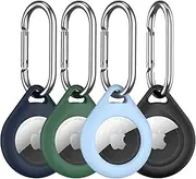 R-fun Airtag Holder,Air Tags Apple Case 4 Packs with Metal Keychain, Multi-Color Protective for Luggage, Dog Collar, Keys (Black,Blue,Sky Blue,Green)