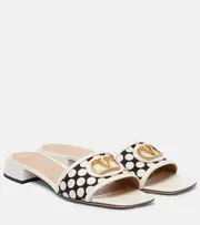 [Valentino Garavani] Valentino Garavani VLogo polka-dot leather-trimmed slides AU 8.5 white
