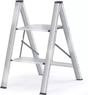 Step Ladder, 2 Step Aluminium Folding Step Stool, Portable Ladder with Large Pla
