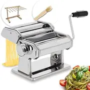 [ADE] KG2102 Manual Pasta Machine with Accessories Set (Space-Saving Wooden Pasta Dryer with Cleaning Brush)