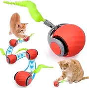 SlowTon Interactive Cat Toy - Automatic Cat Ball Toy, Smart Cat Ball Toys Ball for Indoor Cats USB Rechargeable Cat Toys Electric Rotating Cat Toy with Plush Tail